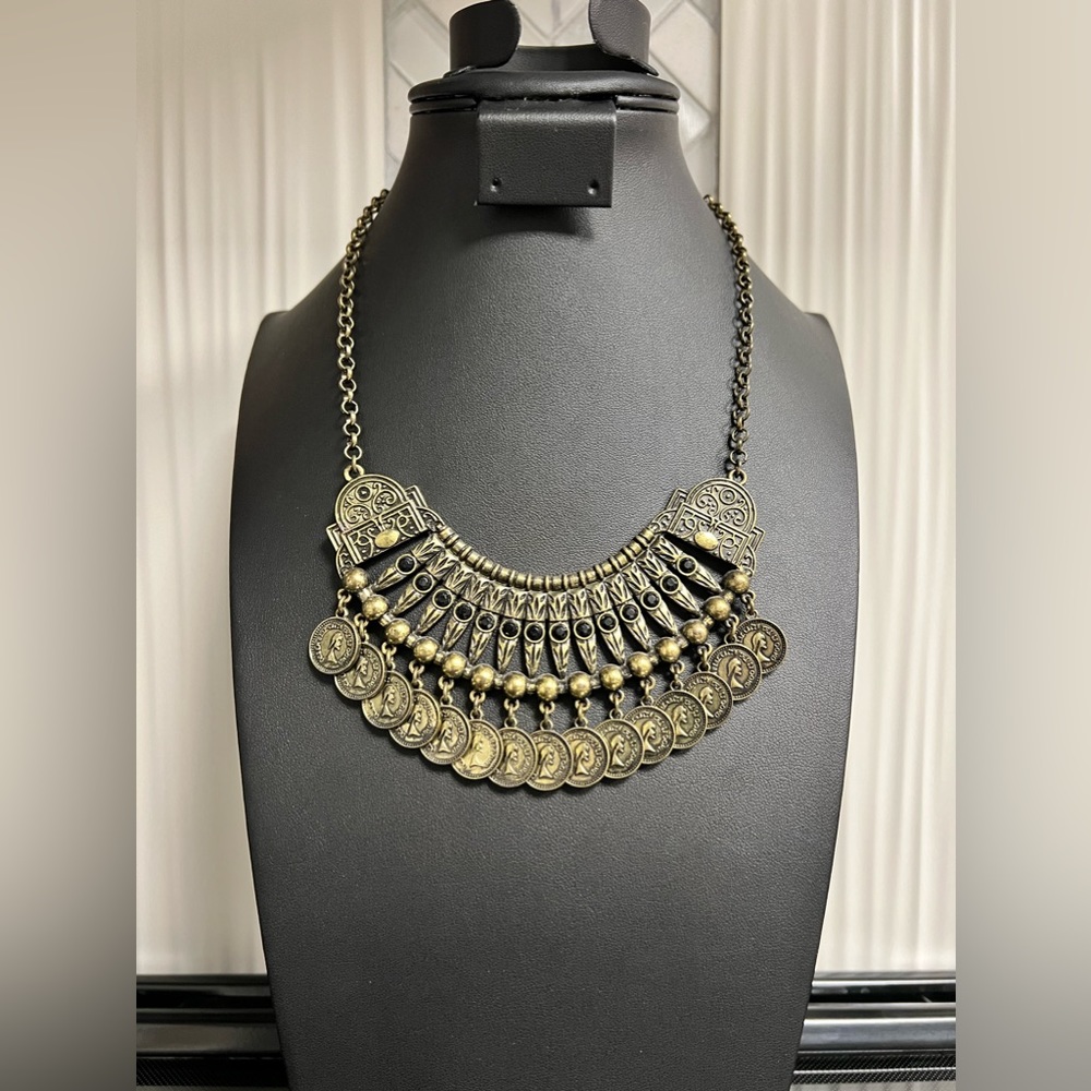 Bib Tribal Gypsy Statement Coin Aged bronze color necklace metal BaubleBar - Picture 2 of 10